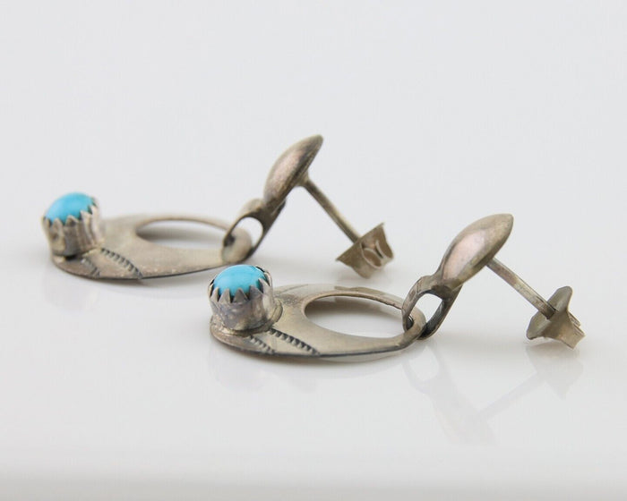 Navajo Dangle Earrings 925 Silver Natural Turquoise Artist Signed KF C.80's