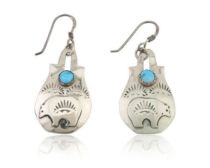 Navajo Dangle Earrings 925 Silver Natural Turquoise Artist Signed L. Ramon C.80s