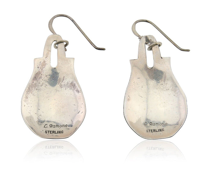 Navajo Dangle Earrings 925 Silver Natural Turquoise Artist Signed L. Ramon C.80s
