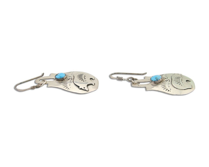 Navajo Dangle Earrings 925 Silver Natural Turquoise Artist Signed L. Ramon C.80s