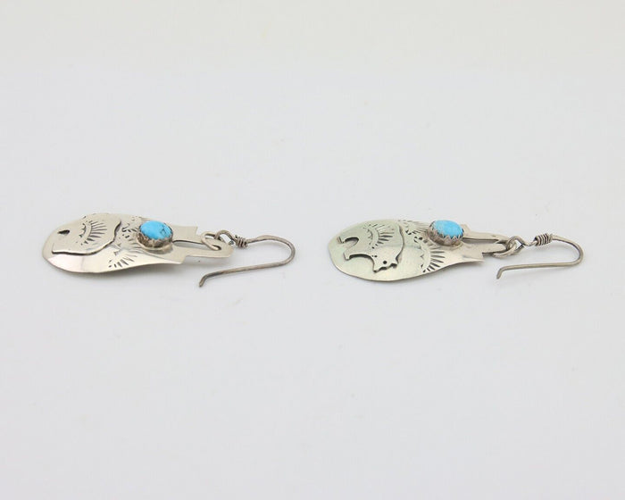 Navajo Dangle Earrings 925 Silver Natural Turquoise Artist Signed L. Ramon C.80s