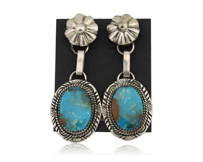 Navajo Dangle Earrings 925 Silver Natural Turquoise Artist Signed Mike Begay C80