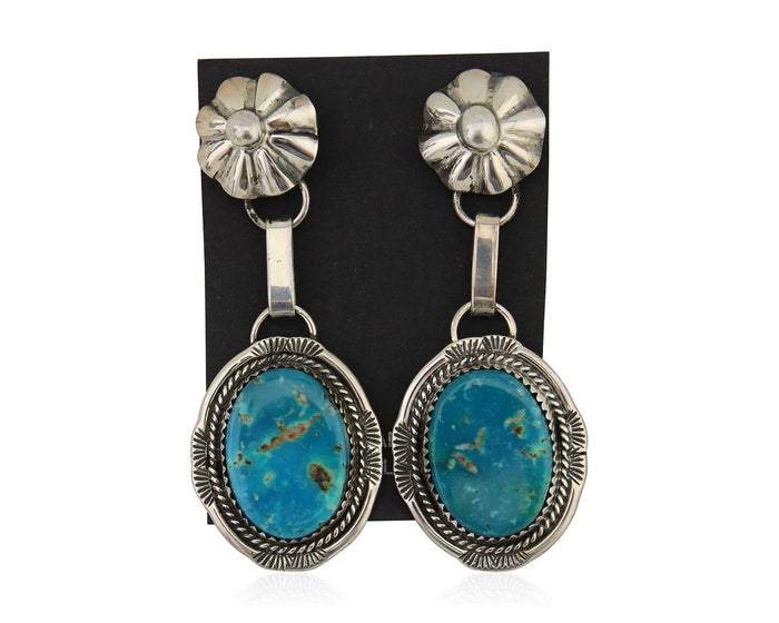 Navajo Dangle Earrings 925 Silver Natural Turquoise Artist Signed Mike Begay C80