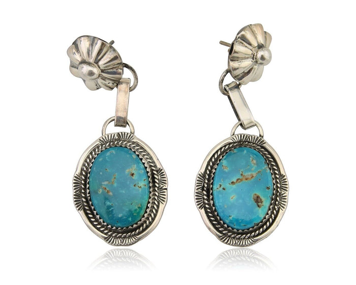 Navajo Dangle Earrings 925 Silver Natural Turquoise Artist Signed Mike Begay C80