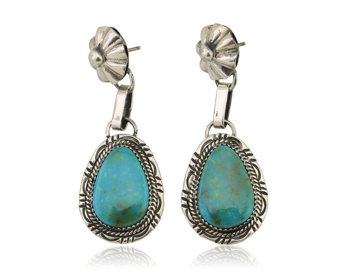 Navajo Dangle Earrings 925 Silver Natural Turquoise Artist Signed Mike Begay C80