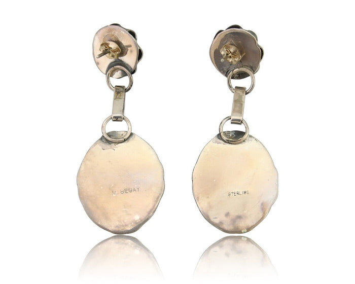 Navajo Dangle Earrings 925 Silver Natural Turquoise Artist Signed Mike Begay C80