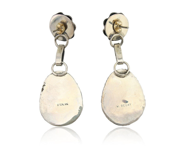 Navajo Dangle Earrings 925 Silver Natural Turquoise Artist Signed Mike Begay C80