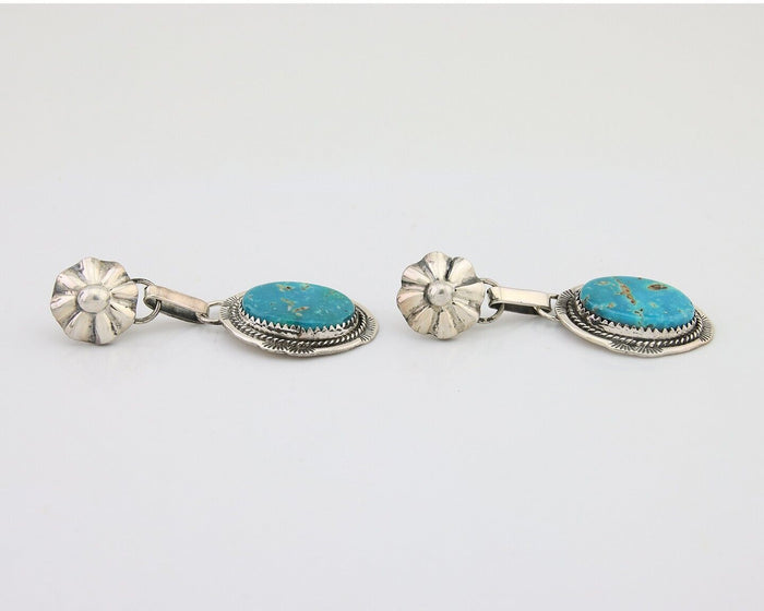 Navajo Dangle Earrings 925 Silver Natural Turquoise Artist Signed Mike Begay C80