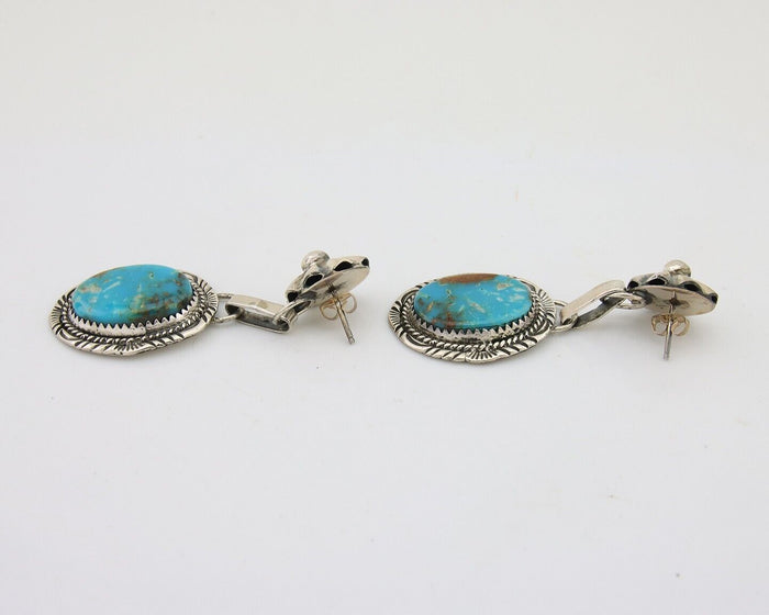 Navajo Dangle Earrings 925 Silver Natural Turquoise Artist Signed Mike Begay C80