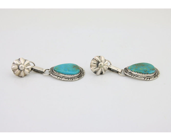 Navajo Dangle Earrings 925 Silver Natural Turquoise Artist Signed Mike Begay C80