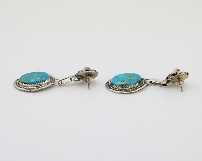 Navajo Dangle Earrings 925 Silver Natural Turquoise Artist Signed Mike Begay C80