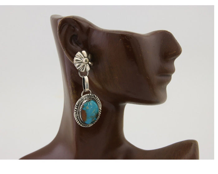 Navajo Dangle Earrings 925 Silver Natural Turquoise Artist Signed Mike Begay C80