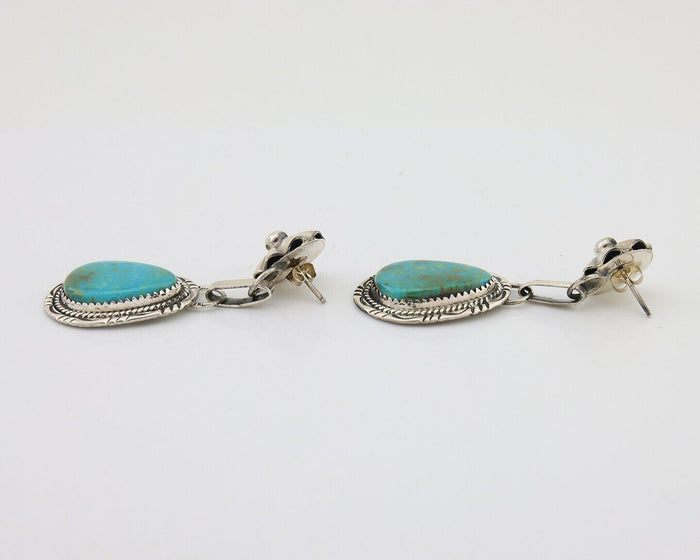 Navajo Dangle Earrings 925 Silver Natural Turquoise Artist Signed Mike Begay C80