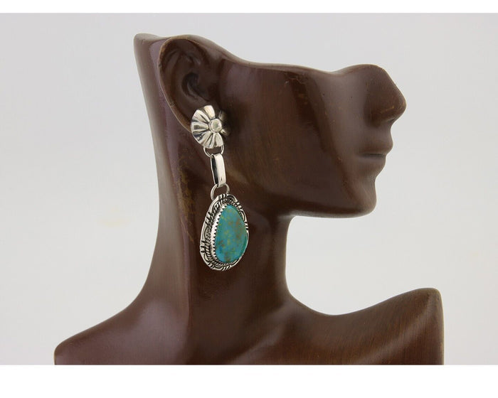 Navajo Dangle Earrings 925 Silver Natural Turquoise Artist Signed Mike Begay C80