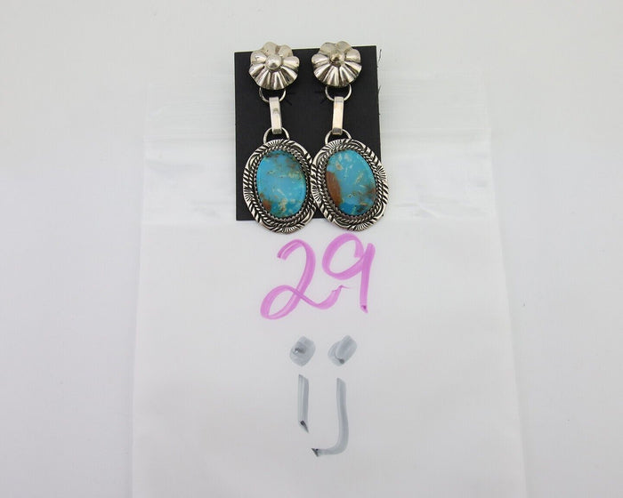 Navajo Dangle Earrings 925 Silver Natural Turquoise Artist Signed Mike Begay C80