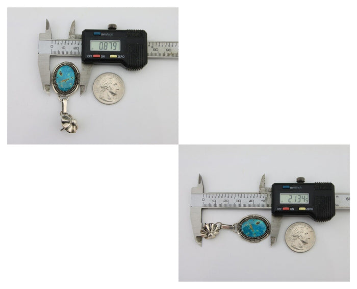 Navajo Dangle Earrings 925 Silver Natural Turquoise Artist Signed Mike Begay C80