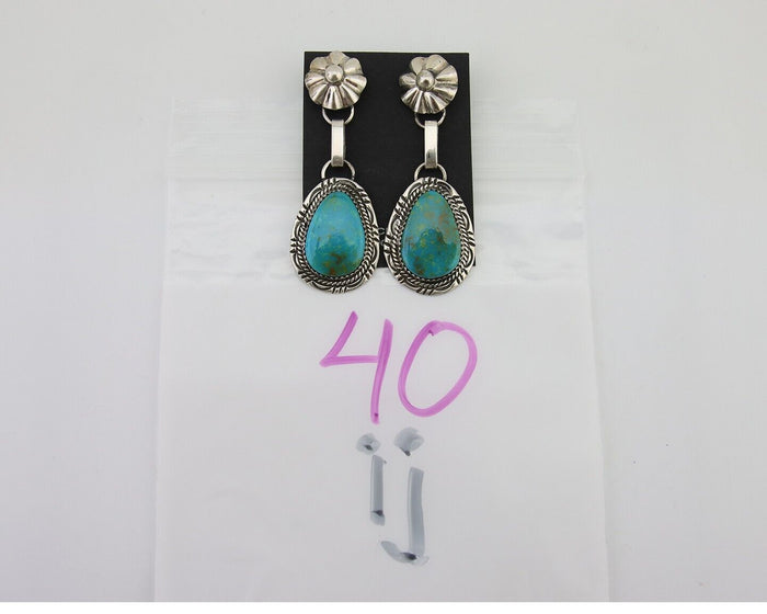 Navajo Dangle Earrings 925 Silver Natural Turquoise Artist Signed Mike Begay C80