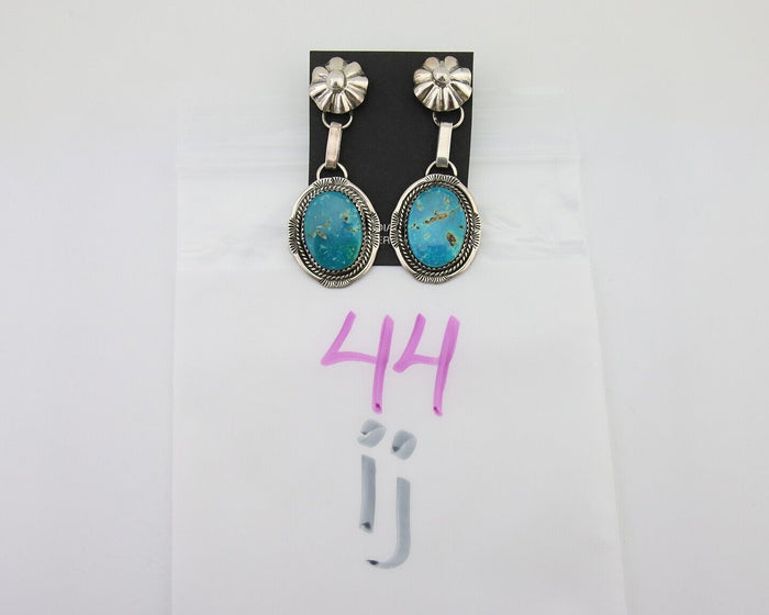 Navajo Dangle Earrings 925 Silver Natural Turquoise Artist Signed Mike Begay C80
