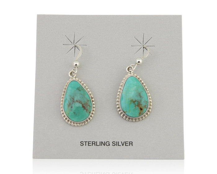 Navajo Dangle Earrings 925 Silver Natural Turquoise Artist Signed Montoya C.80's