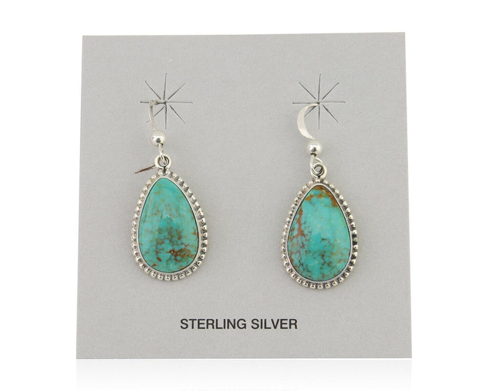 Navajo Dangle Earrings 925 Silver Natural Turquoise Artist Signed Montoya C.80's