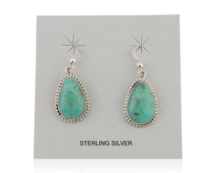 Navajo Dangle Earrings 925 Silver Natural Turquoise Artist Signed Montoya C.80's