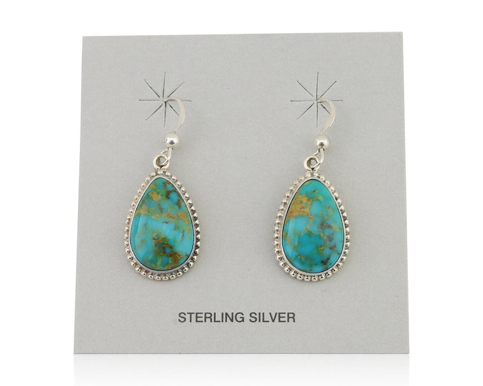 Navajo Dangle Earrings 925 Silver Natural Turquoise Artist Signed Montoya C.80's