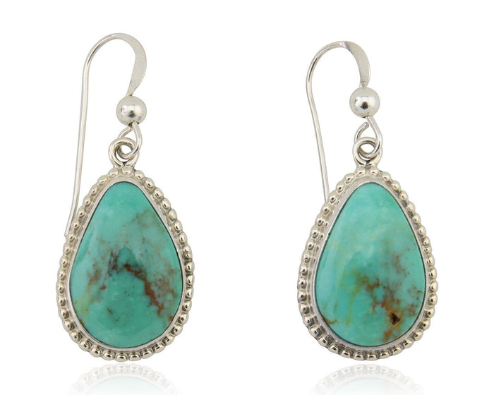 Navajo Dangle Earrings 925 Silver Natural Turquoise Artist Signed Montoya C.80's
