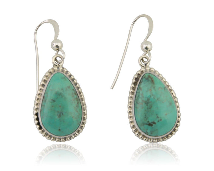 Navajo Dangle Earrings 925 Silver Natural Turquoise Artist Signed Montoya C.80's