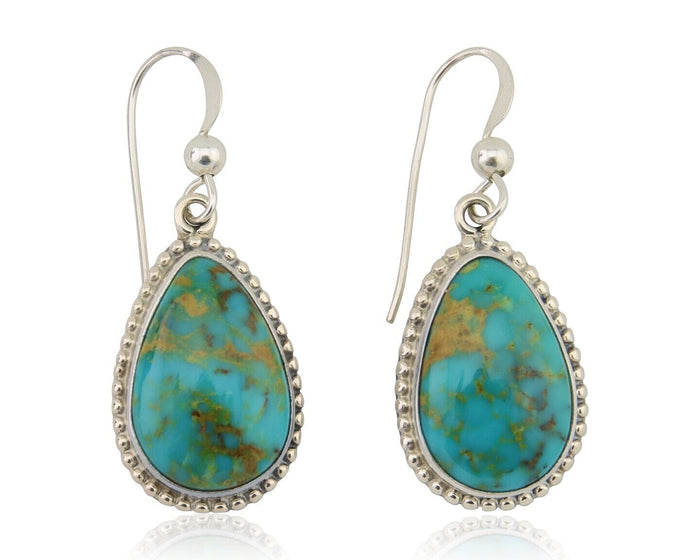 Navajo Dangle Earrings 925 Silver Natural Turquoise Artist Signed Montoya C.80's