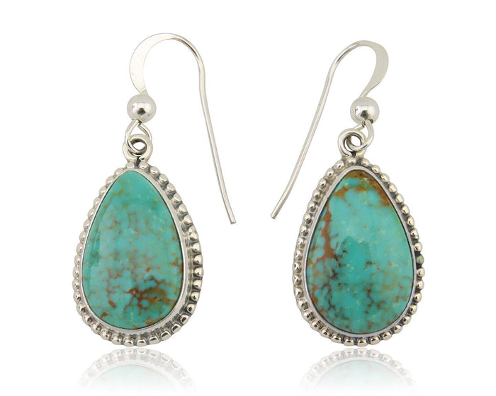 Navajo Dangle Earrings 925 Silver Natural Turquoise Artist Signed Montoya C.80's