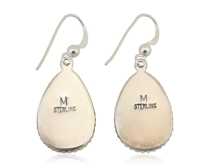 Navajo Dangle Earrings 925 Silver Natural Turquoise Artist Signed Montoya C.80's