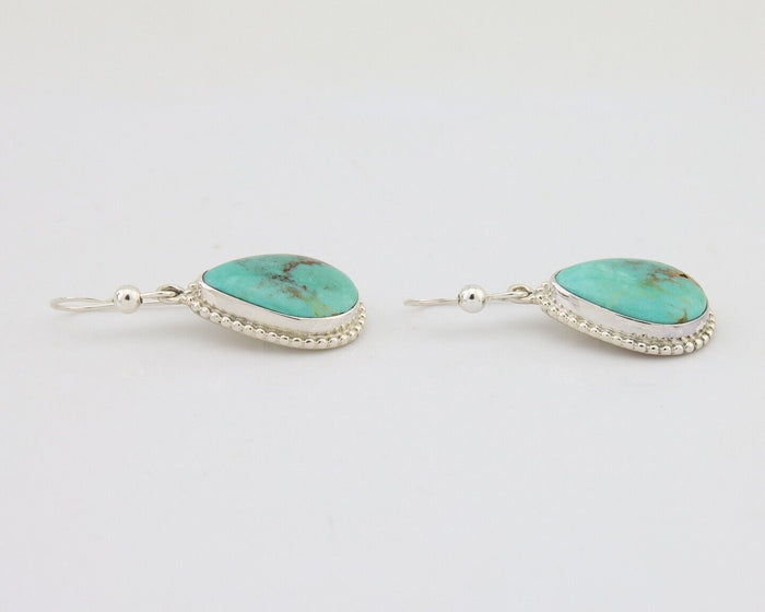 Navajo Dangle Earrings 925 Silver Natural Turquoise Artist Signed Montoya C.80's