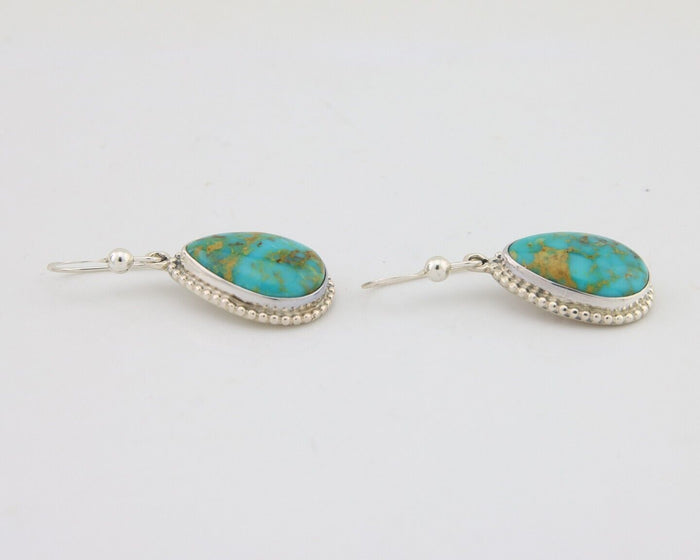 Navajo Dangle Earrings 925 Silver Natural Turquoise Artist Signed Montoya C.80's