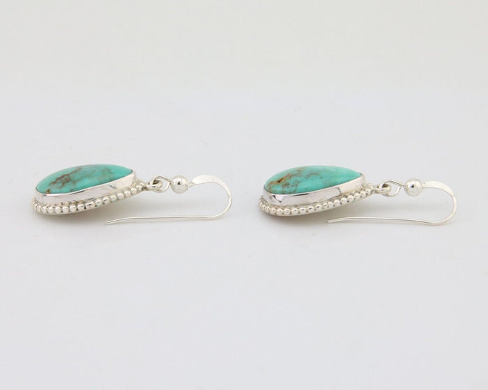 Navajo Dangle Earrings 925 Silver Natural Turquoise Artist Signed Montoya C.80's
