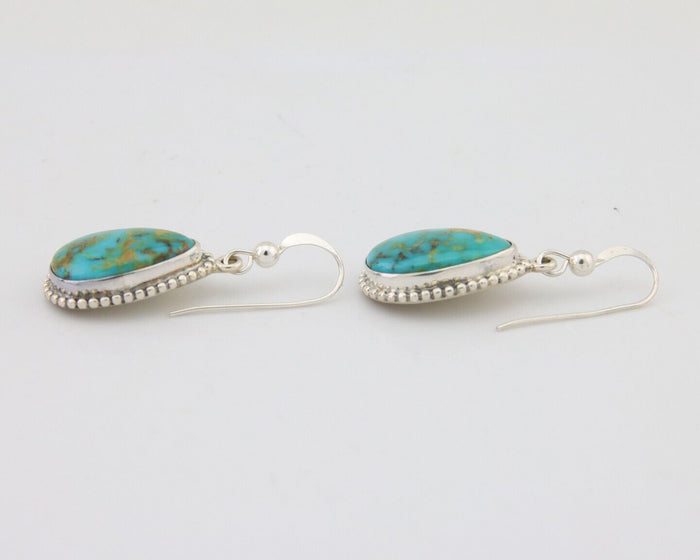 Navajo Dangle Earrings 925 Silver Natural Turquoise Artist Signed Montoya C.80's