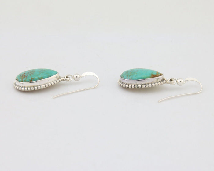 Navajo Dangle Earrings 925 Silver Natural Turquoise Artist Signed Montoya C.80's