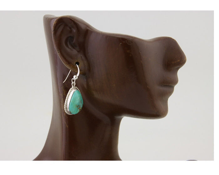 Navajo Dangle Earrings 925 Silver Natural Turquoise Artist Signed Montoya C.80's