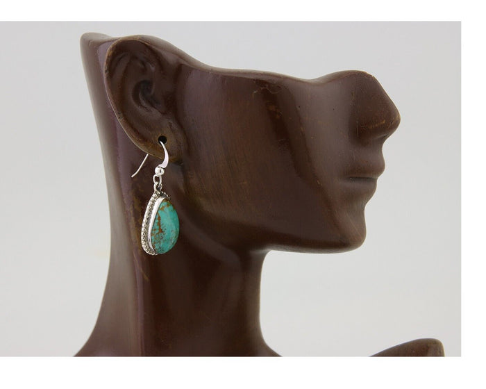 Navajo Dangle Earrings 925 Silver Natural Turquoise Artist Signed Montoya C.80's