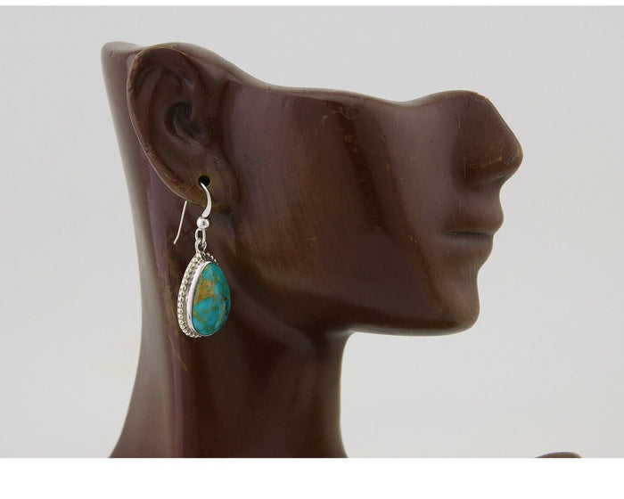 Navajo Dangle Earrings 925 Silver Natural Turquoise Artist Signed Montoya C.80's