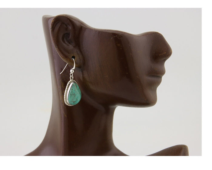 Navajo Dangle Earrings 925 Silver Natural Turquoise Artist Signed Montoya C.80's