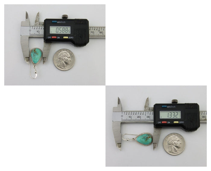 Navajo Dangle Earrings 925 Silver Natural Turquoise Artist Signed Montoya C.80's