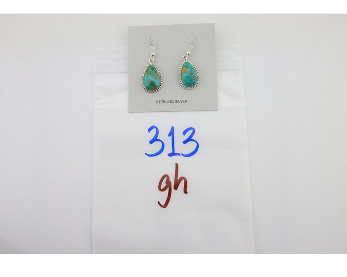 Navajo Dangle Earrings 925 Silver Natural Turquoise Artist Signed Montoya C.80's