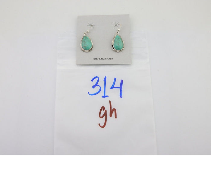 Navajo Dangle Earrings 925 Silver Natural Turquoise Artist Signed Montoya C.80's