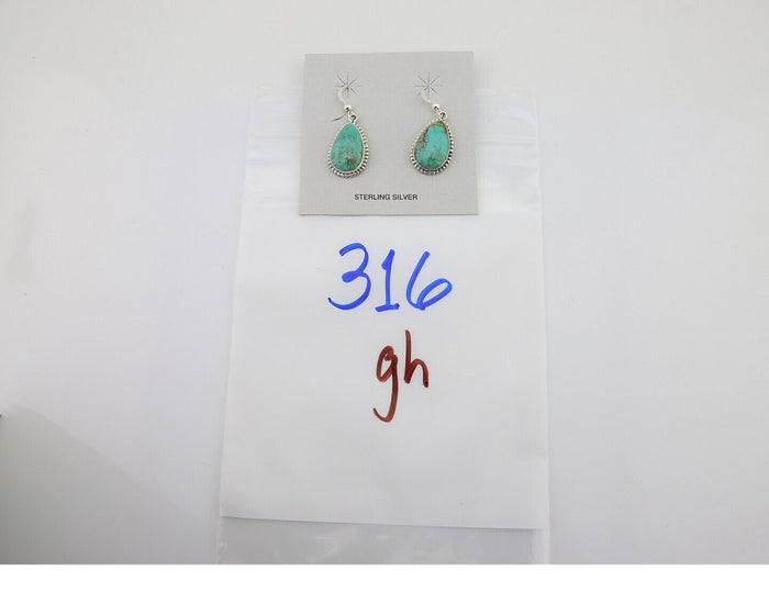 Navajo Dangle Earrings 925 Silver Natural Turquoise Artist Signed Montoya C.80's