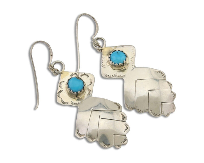 Navajo Dangle Earrings 925 Silver Natural Turquoise Artist Signed T C.80's