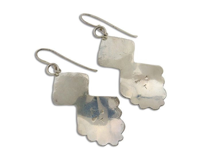 Navajo Dangle Earrings 925 Silver Natural Turquoise Artist Signed T C.80's
