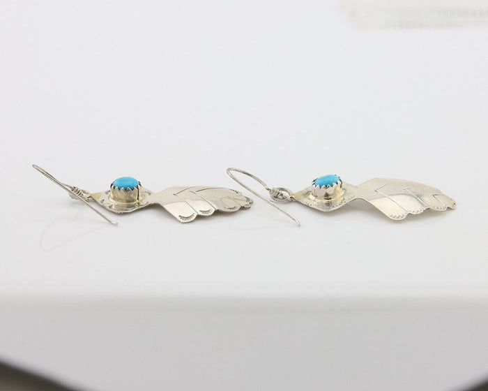Navajo Dangle Earrings 925 Silver Natural Turquoise Artist Signed T C.80's