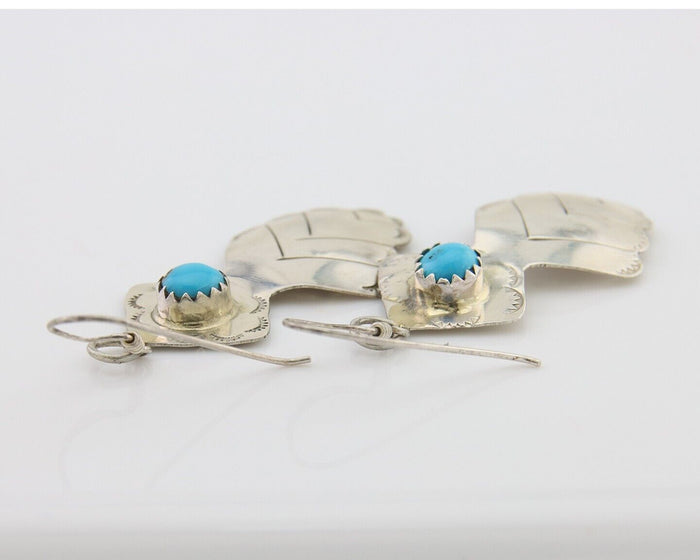 Navajo Dangle Earrings 925 Silver Natural Turquoise Artist Signed T C.80's