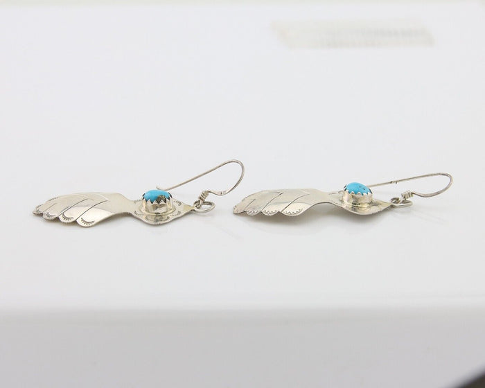 Navajo Dangle Earrings 925 Silver Natural Turquoise Artist Signed T C.80's