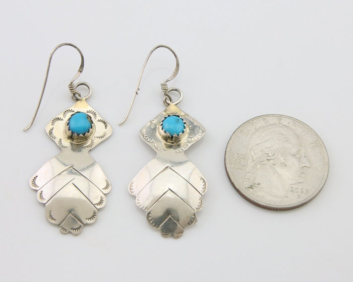 Navajo Dangle Earrings 925 Silver Natural Turquoise Artist Signed T C.80's